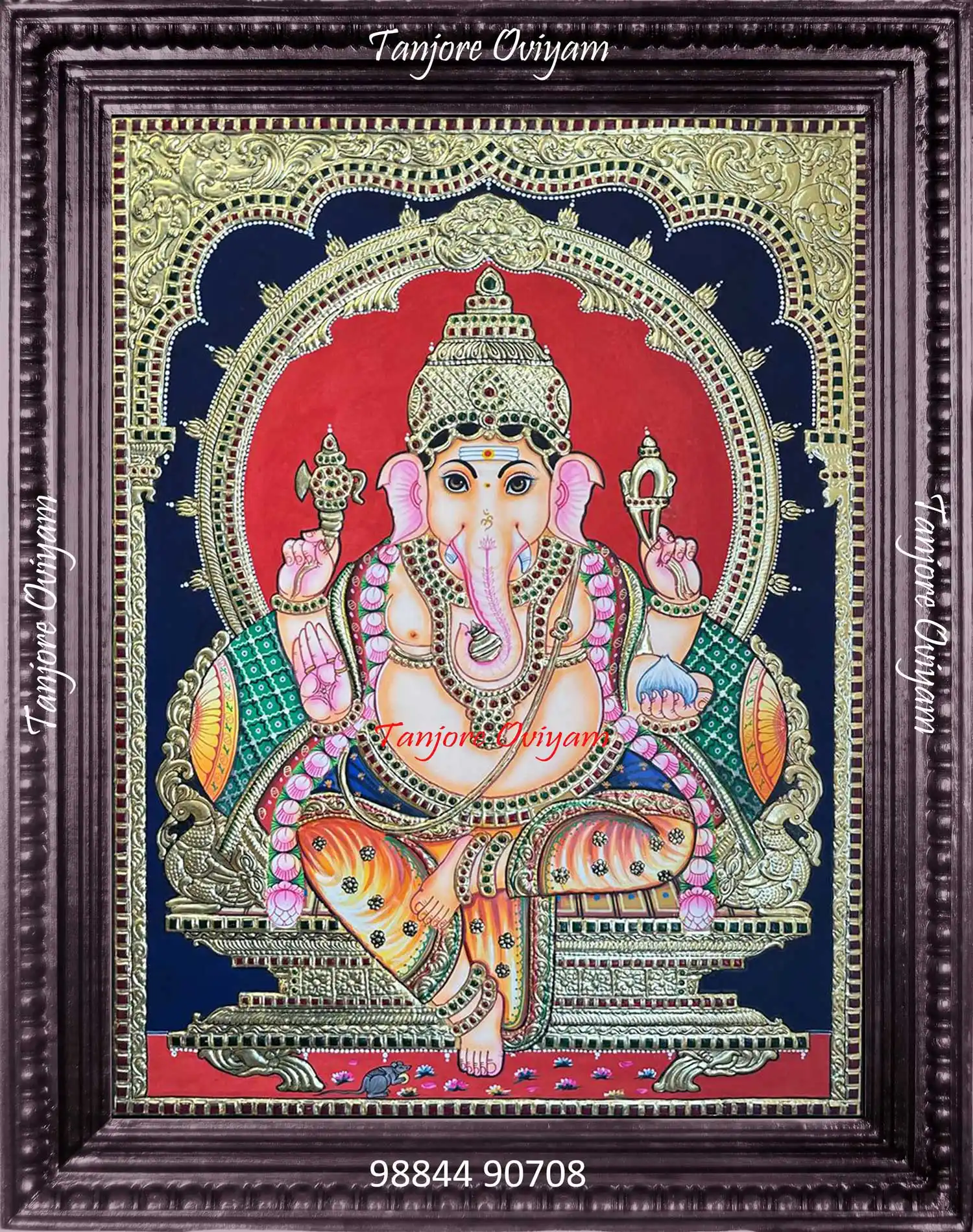 Tanjore painting of Lord Ganesha with traditional gold foil work and classic Thanjavur craftsmanship